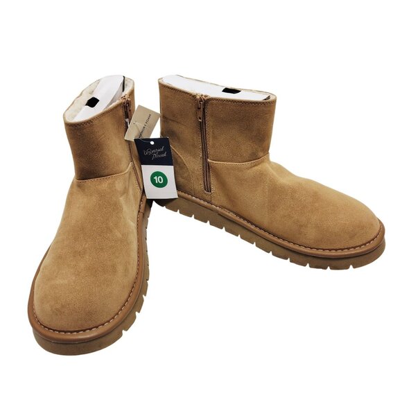 Womens Tan Suede Ankle Boots With Side Zipper Closure & Faux Fur Lining Size 10 - Picture 4 of 9